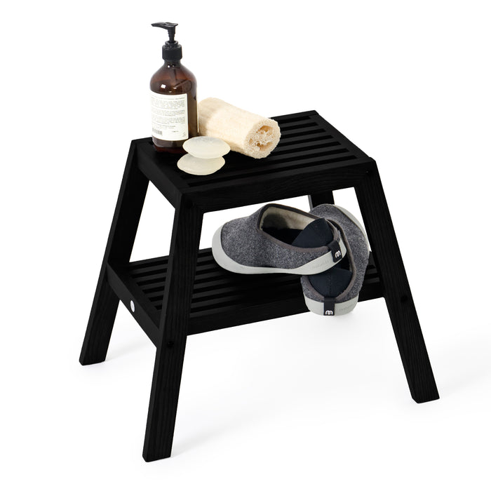 slatted stool - dark oak