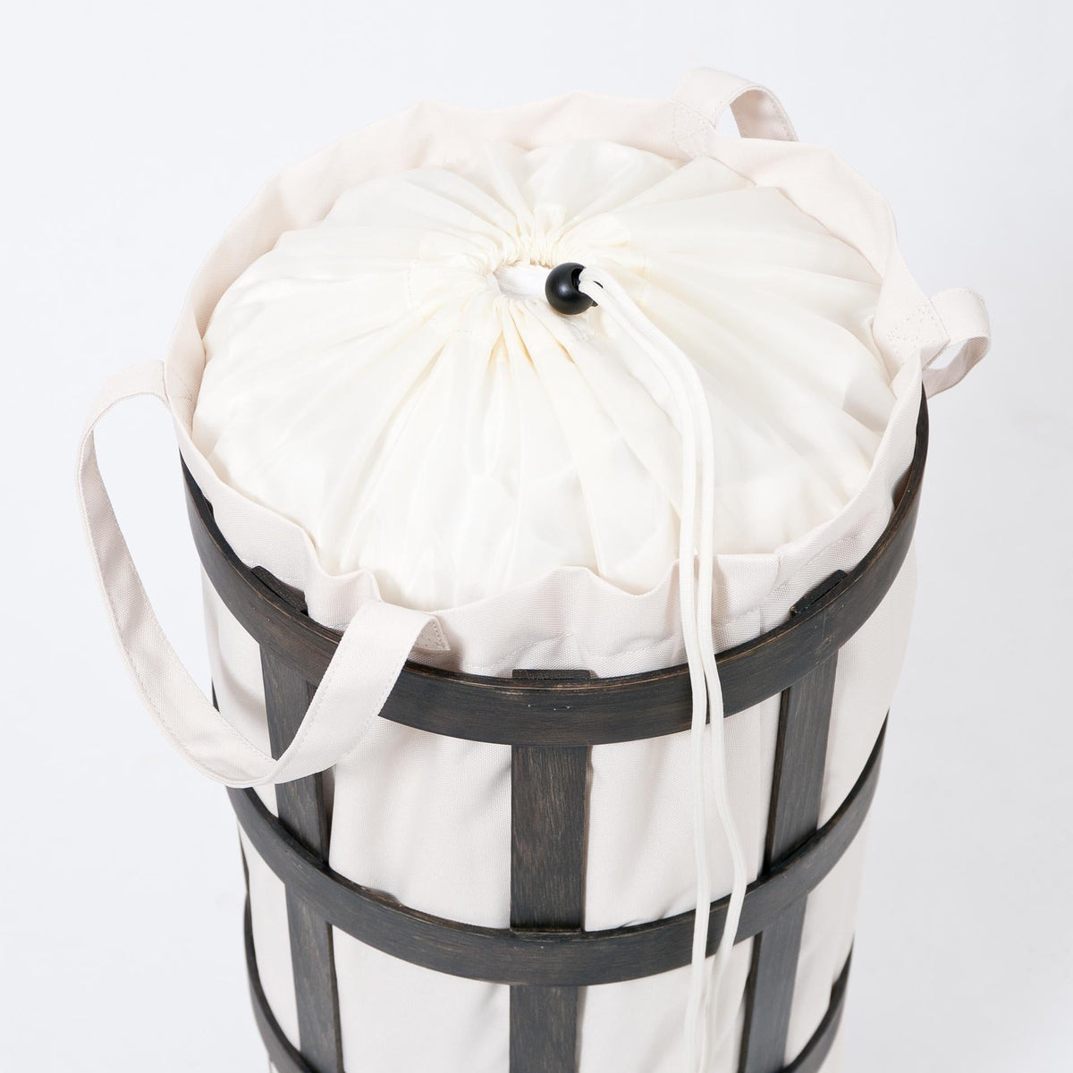 laundry basket cage - dark oak / white