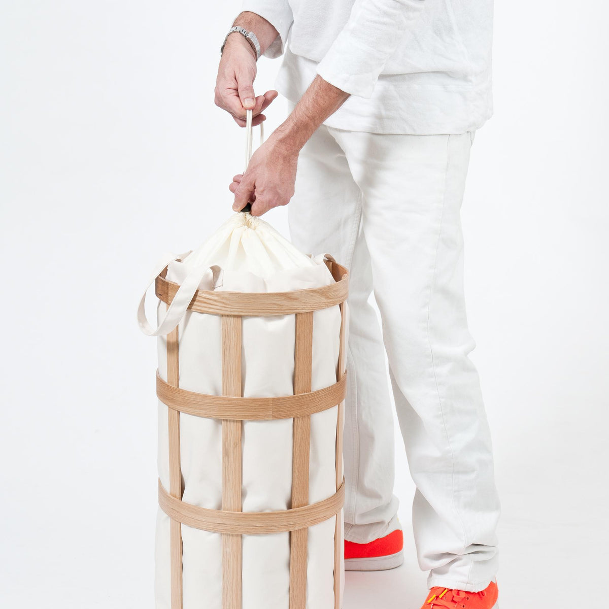 laundry basket cage - oak / white