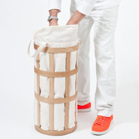 laundry basket cage - oak / white