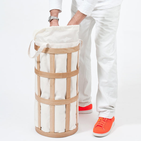laundry basket cage - oak / white