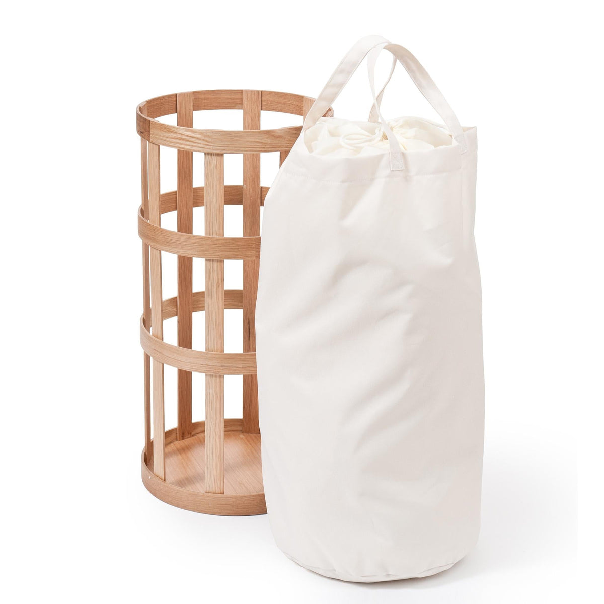 laundry basket cage - oak / white