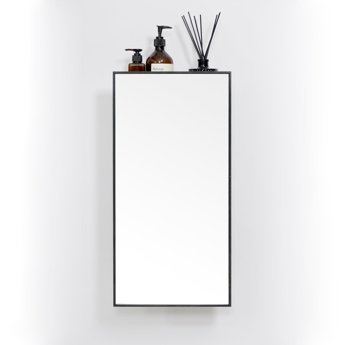 wall mirror 3 tray slimline - dark oak