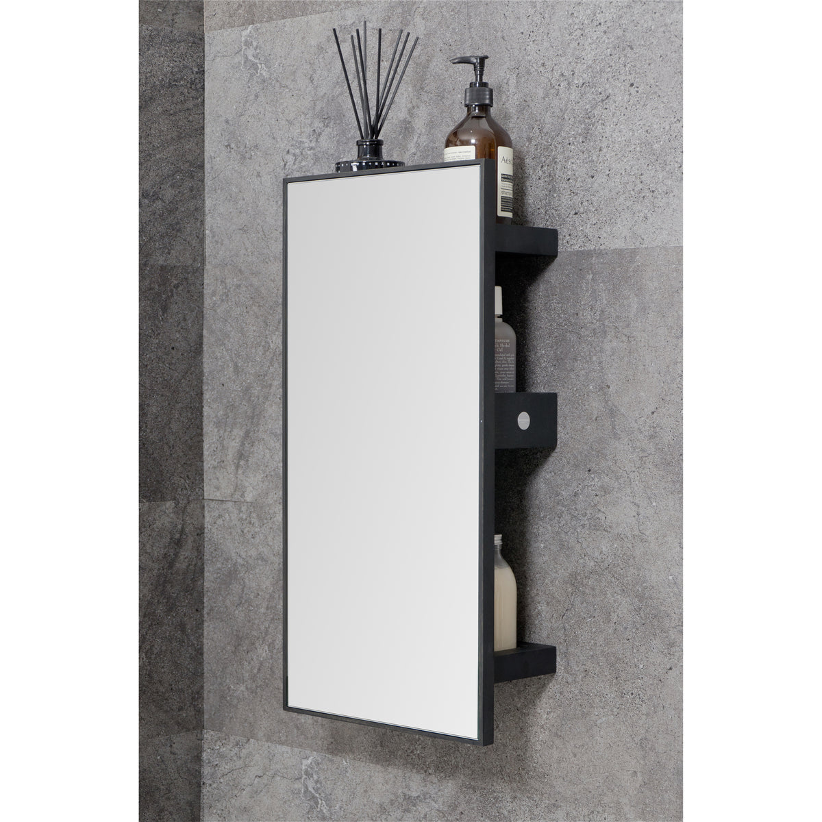 wall mirror 3 tray slimline - dark oak