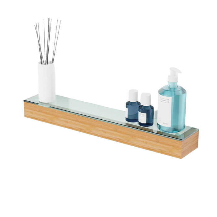 Glass shelf with bamboo
